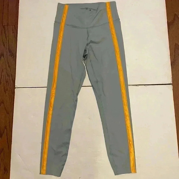 Under Armour "UA Meridian shine" yoga stretch green and yellow ankle leggings S - Picture 2 of 8